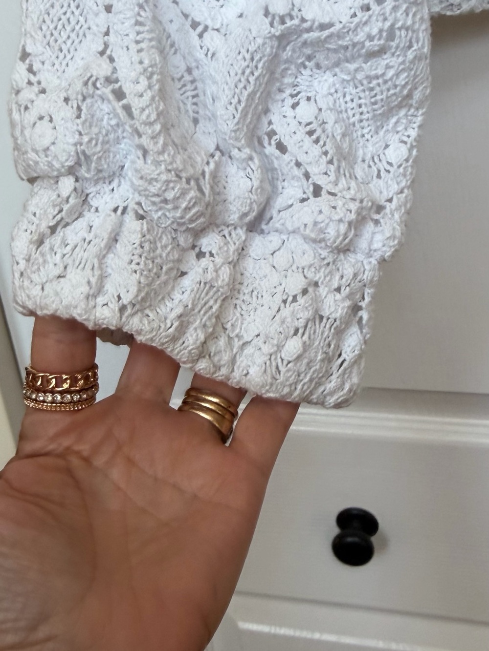 Anthropologie White Crochet Knit Women's Jacket Sleeve Detail
